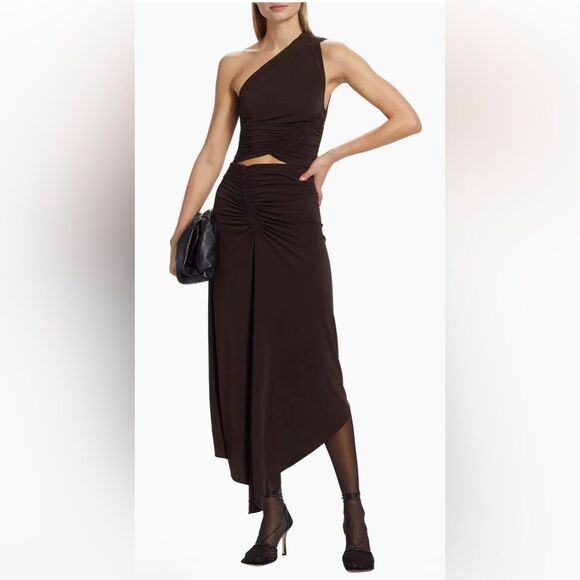 A.L.C. Adeline Ruched Asymmetrical Midi-Skirt in Cocoa - Size S - Picture 1 of 9